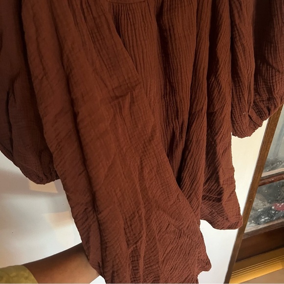 Brown Ruffled Maxi Dress 100% cotton gauze waffle earthy tone - Picture 9 of 15